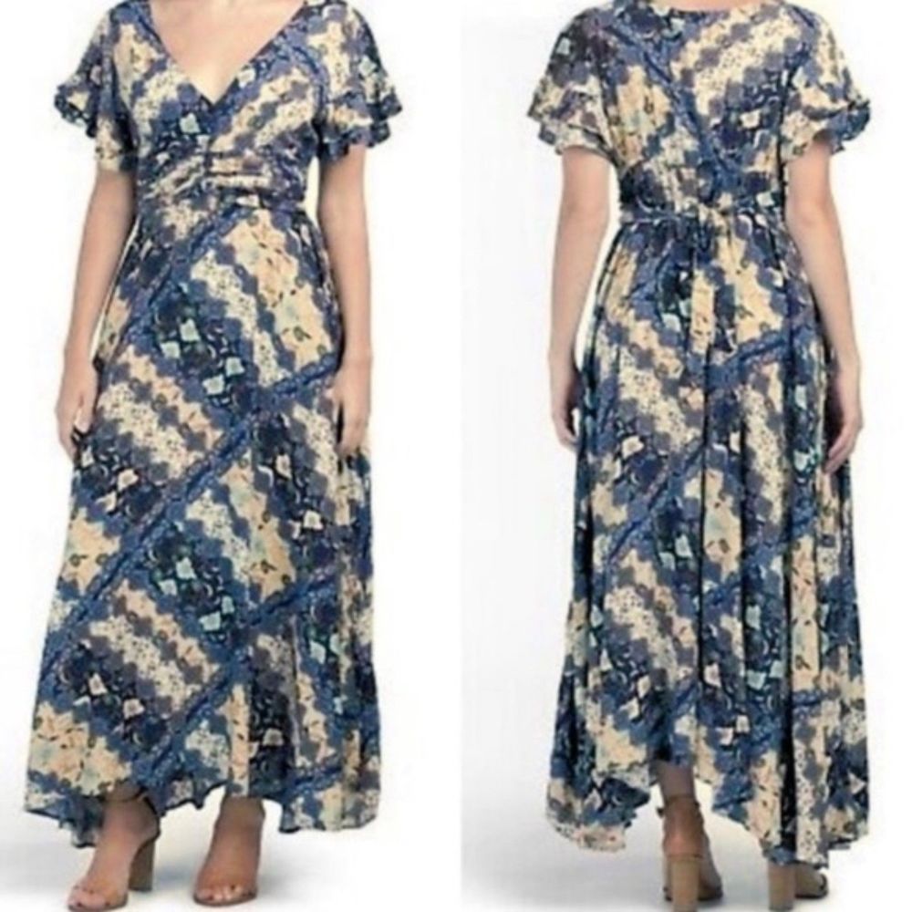 NWOT Abel The Label Dress XS Gandhi Maxi Boho Patchwork Multicolor Blue